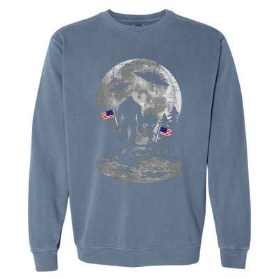 4th of July Bigfoot Alien UFO Funny Patriotic Garment-Dyed Sweatshirt