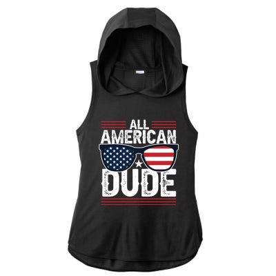 4th Of July All American Dude Sunglasses Usa Flag Patriotic Gift Ladies PosiCharge Tri-Blend Wicking Draft Hoodie Tank