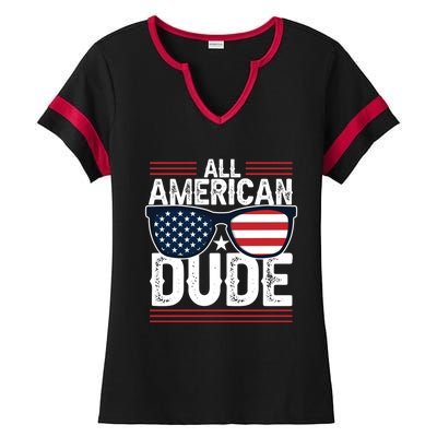 4th Of July All American Dude Sunglasses Usa Flag Patriotic Gift Ladies Halftime Notch Neck Tee