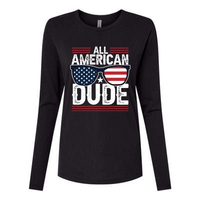 4th Of July All American Dude Sunglasses Usa Flag Patriotic Gift Womens Cotton Relaxed Long Sleeve T-Shirt