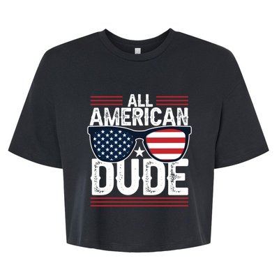 4th Of July All American Dude Sunglasses Usa Flag Patriotic Gift Bella+Canvas Jersey Crop Tee