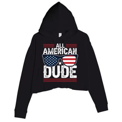 4th Of July All American Dude Sunglasses Usa Flag Patriotic Gift Crop Fleece Hoodie