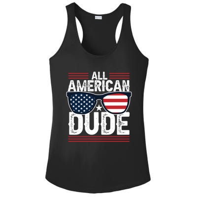 4th Of July All American Dude Sunglasses Usa Flag Patriotic Gift Ladies PosiCharge Competitor Racerback Tank