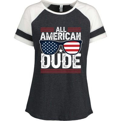 4th Of July All American Dude Sunglasses Usa Flag Patriotic Gift Enza Ladies Jersey Colorblock Tee