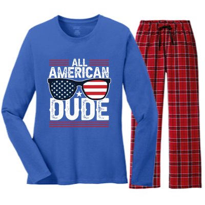 4th Of July All American Dude Sunglasses Usa Flag Patriotic Gift Women's Long Sleeve Flannel Pajama Set 