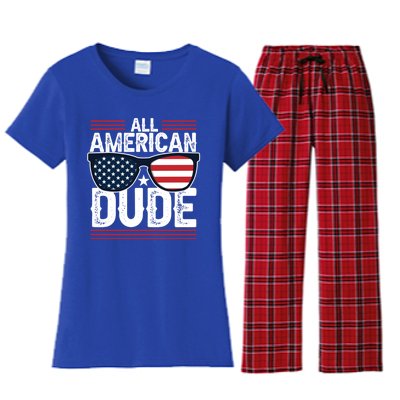 4th Of July All American Dude Sunglasses Usa Flag Patriotic Gift Women's Flannel Pajama Set