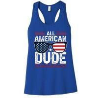 4th Of July All American Dude Sunglasses Usa Flag Patriotic Gift Women's Racerback Tank