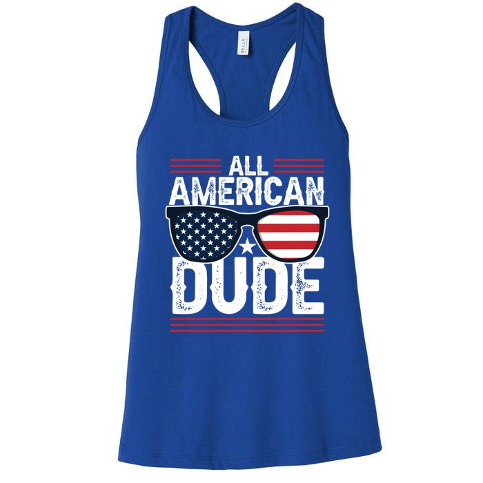 4th Of July All American Dude Sunglasses Usa Flag Patriotic Gift Women's Racerback Tank