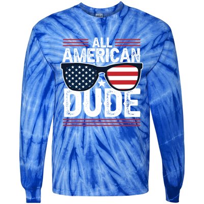 4th Of July All American Dude Sunglasses Usa Flag Patriotic Gift Tie-Dye Long Sleeve Shirt