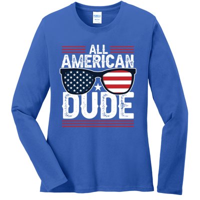 4th Of July All American Dude Sunglasses Usa Flag Patriotic Gift Ladies Long Sleeve Shirt