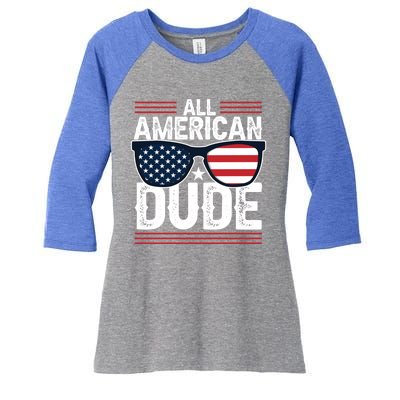 4th Of July All American Dude Sunglasses Usa Flag Patriotic Gift Women's Tri-Blend 3/4-Sleeve Raglan Shirt