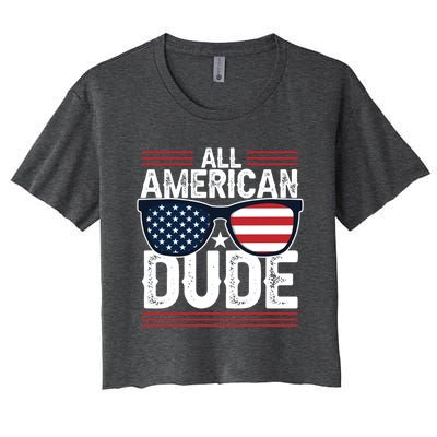 4th Of July All American Dude Sunglasses Usa Flag Patriotic Gift Women's Crop Top Tee