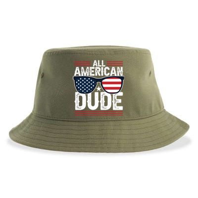 4th Of July All American Dude Sunglasses Usa Flag Patriotic Gift Sustainable Bucket Hat