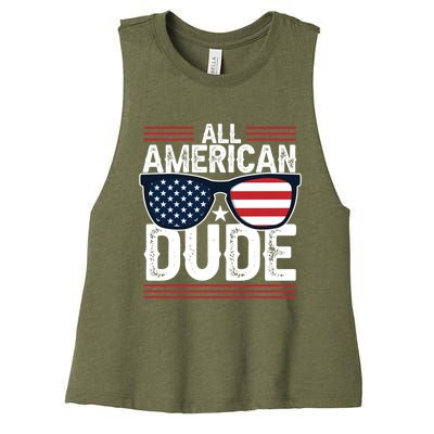 4th Of July All American Dude Sunglasses Usa Flag Patriotic Gift Women's Racerback Cropped Tank