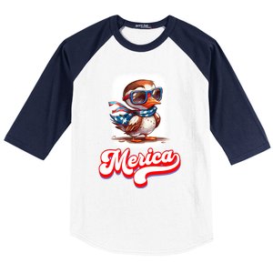 4th Of July Patriotic Duck Merica Cute Gift Baseball Sleeve Shirt