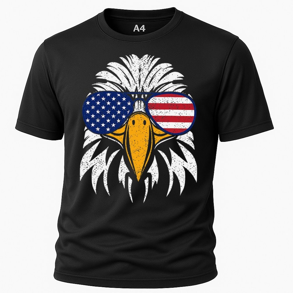 4th of July Bald Eagle Patriotic American Flag Glasses Cooling Performance Crew T-Shirt