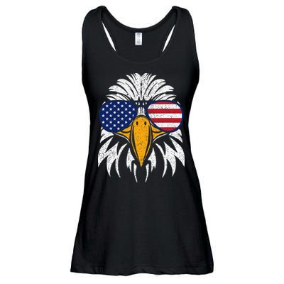 4th of July Bald Eagle Patriotic American Flag Glasses Ladies Essential Flowy Tank