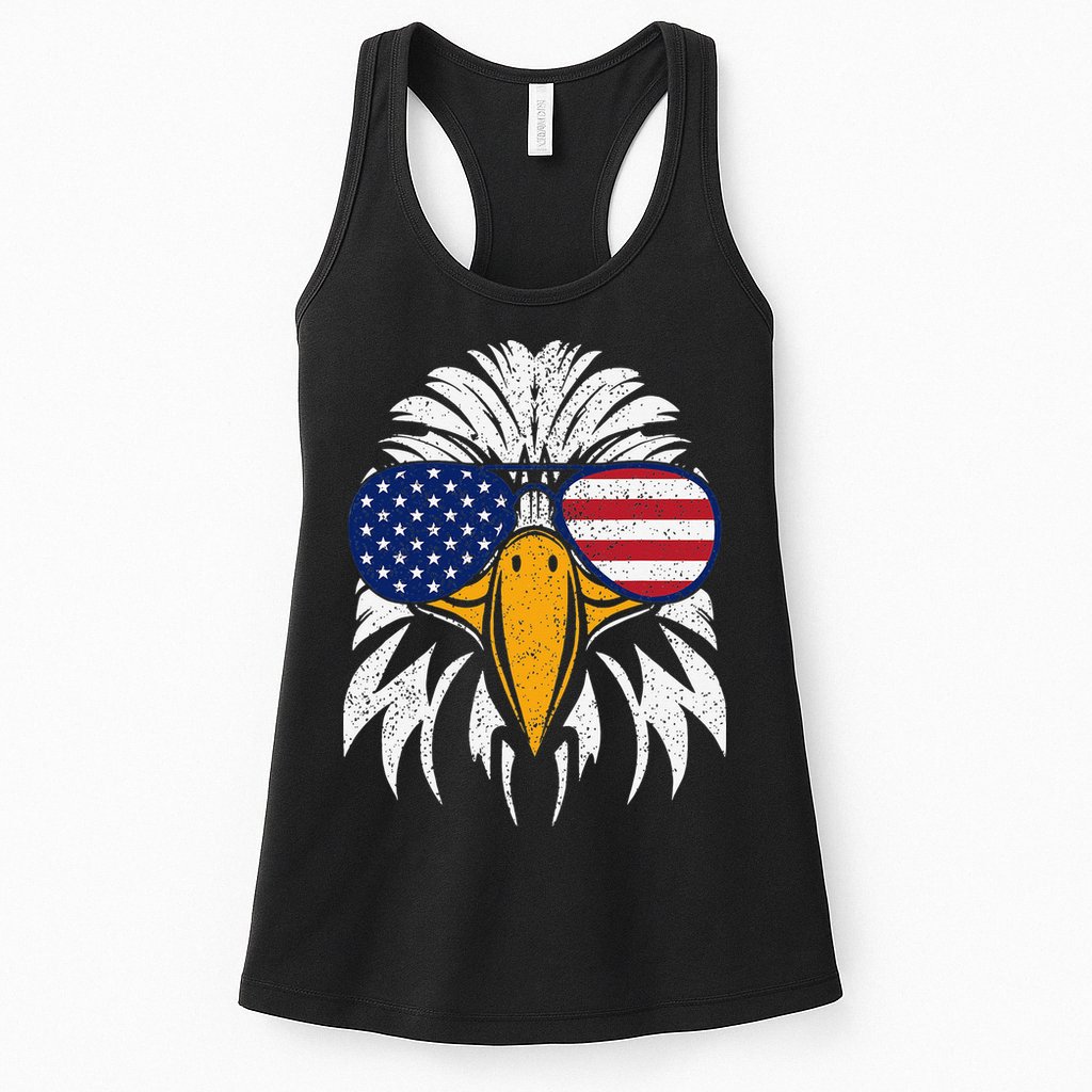 4th of July Bald Eagle Patriotic American Flag Glasses Womens Tank Top