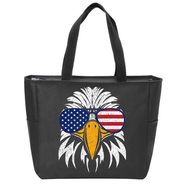 4th of July Bald Eagle Patriotic American Flag Glasses Zip Tote Bag