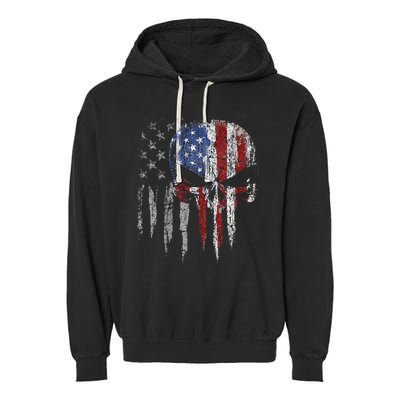 4th Of July For Women American Flag Skull Skeleton Garment-Dyed Fleece Hoodie