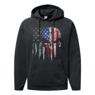 4th Of July For Women American Flag Skull Skeleton Performance Fleece Hoodie