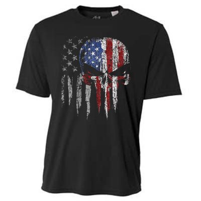 4th Of July For Women American Flag Skull Skeleton Cooling Performance Crew T-Shirt