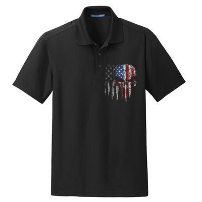 4th Of July For Women American Flag Skull Skeleton Dry Zone Grid Polo