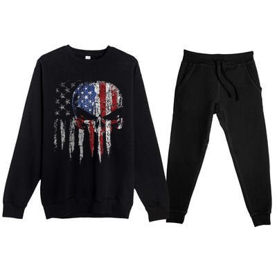 4th Of July For Women American Flag Skull Skeleton Premium Crewneck Sweatsuit Set