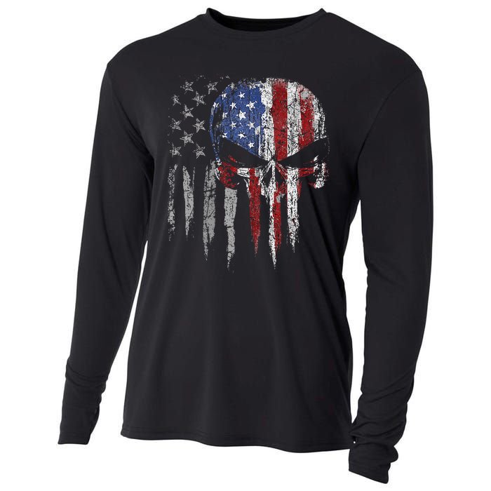 4th Of July For Women American Flag Skull Skeleton Cooling Performance Long Sleeve Crew