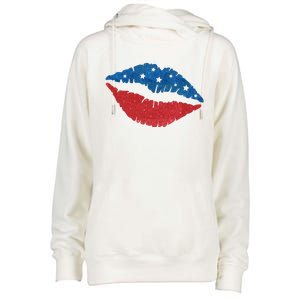 4th Of July Lips Celebration Womens Funnel Neck Pullover Hood