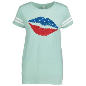 4th Of July Lips Celebration Enza Ladies Jersey Football T-Shirt