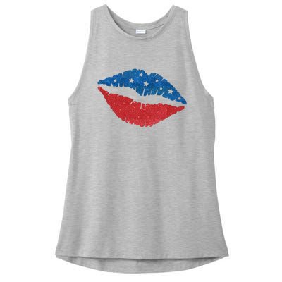 4th Of July Lips Celebration Ladies PosiCharge Tri-Blend Wicking Tank