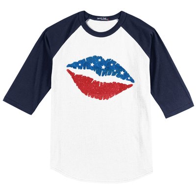 4th Of July Lips Celebration Baseball Sleeve Shirt