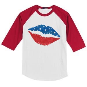 4th Of July Lips Celebration Kids Colorblock Raglan Jersey