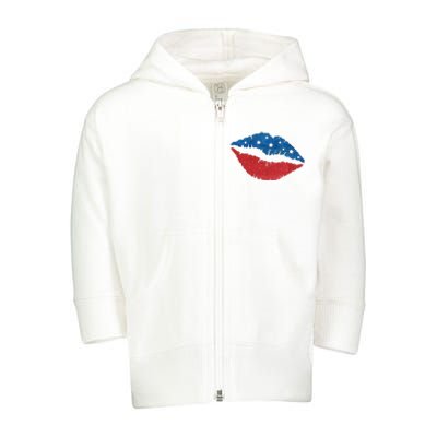 4th Of July Lips Celebration Toddler Zip Fleece Hoodie