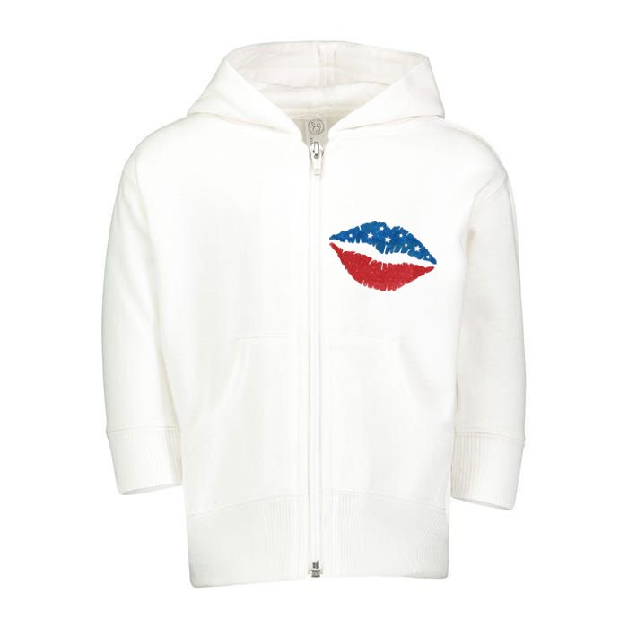 4th Of July Lips Celebration Toddler Zip Fleece Hoodie