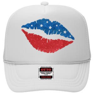 4th Of July Lips Celebration High Crown Mesh Back Trucker Hat