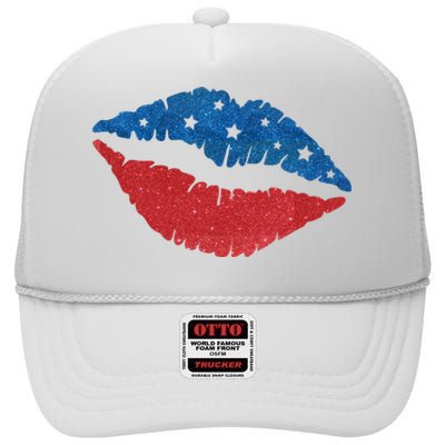 4th Of July Lips Celebration High Crown Mesh Back Trucker Hat