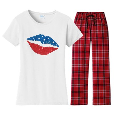 4th Of July Lips Celebration Women's Flannel Pajama Set