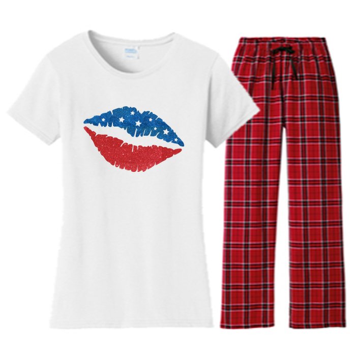 4th Of July Lips Celebration Women's Flannel Pajama Set