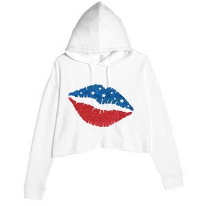 4th Of July Lips Celebration Crop Fleece Hoodie