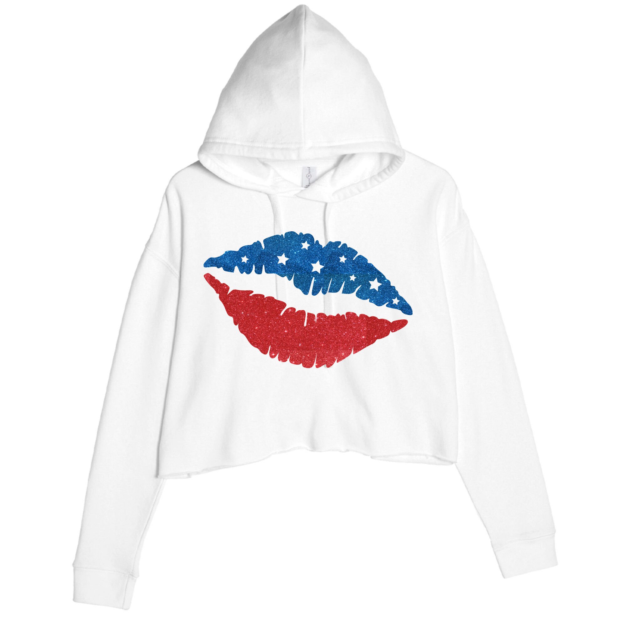 4th Of July Lips Celebration Crop Fleece Hoodie