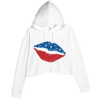 4th Of July Lips Celebration Crop Fleece Hoodie