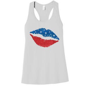 4th Of July Lips Celebration Women's Racerback Tank