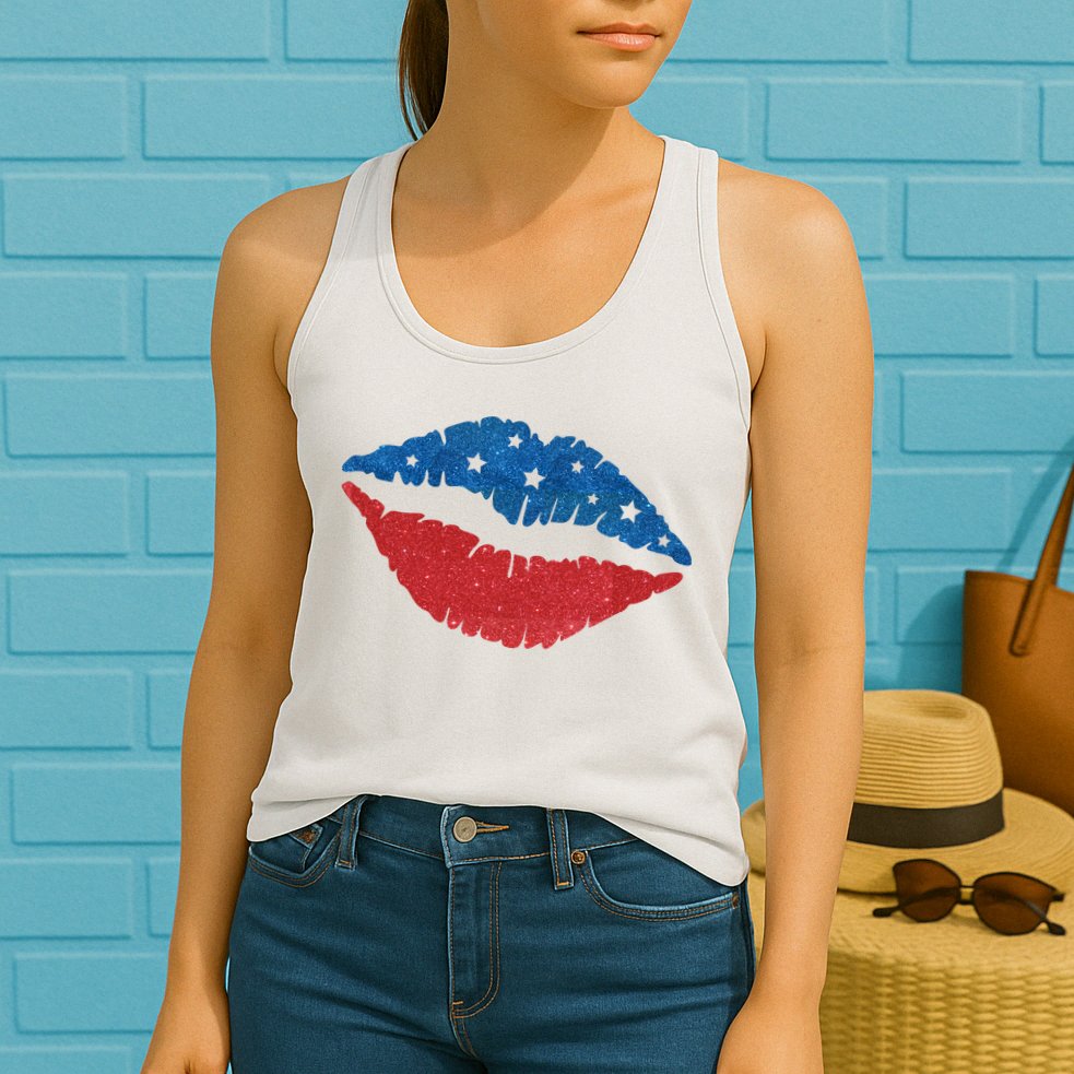 4th Of July Lips Celebration Womens Tank Top