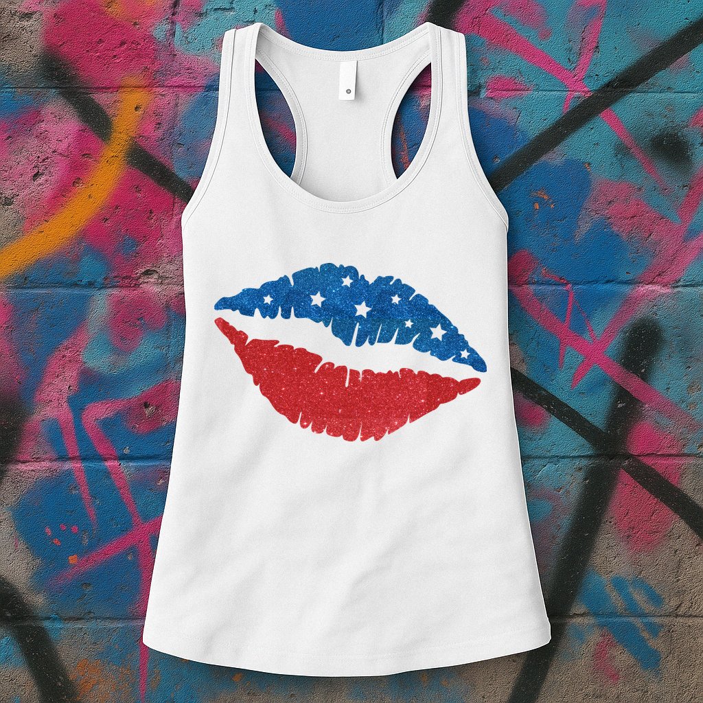 4th Of July Lips Celebration Womens Tank Top