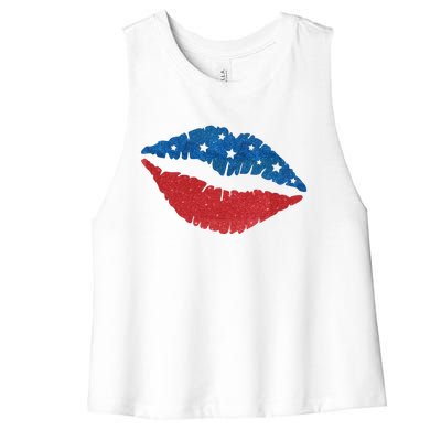 4th Of July Lips Celebration Women's Racerback Cropped Tank