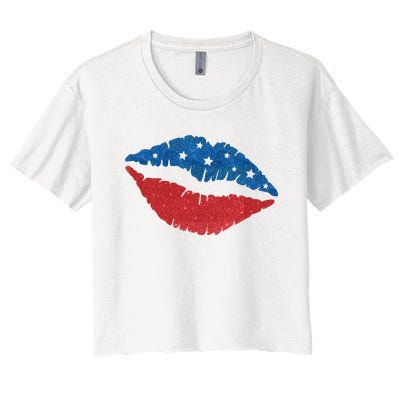 4th Of July Lips Celebration Women's Crop Top Tee