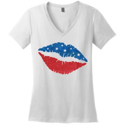 4th Of July Lips Celebration Women's V-Neck T-Shirt
