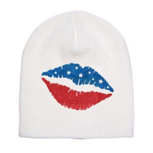 4th Of July Lips Celebration Short Acrylic Beanie